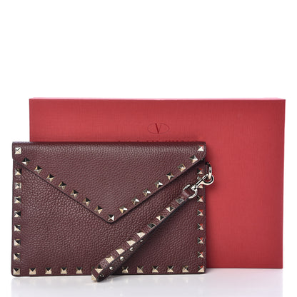 Valentino Garavani Pebbled Calfskin Medium Rockstud Envelope Flat Wristlet Pouch Rubin 9 of 9