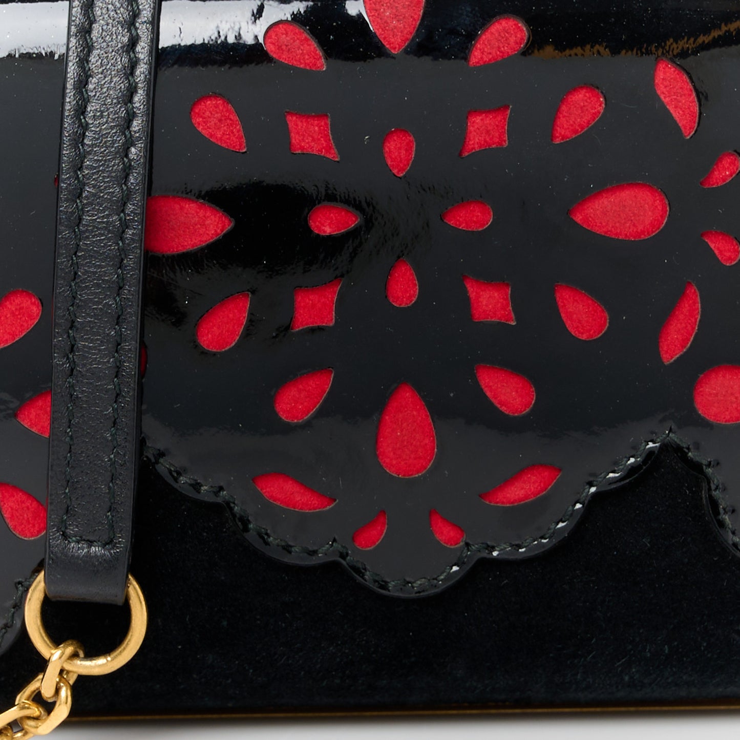 Patent Suede Skull Box Clutch Black Red