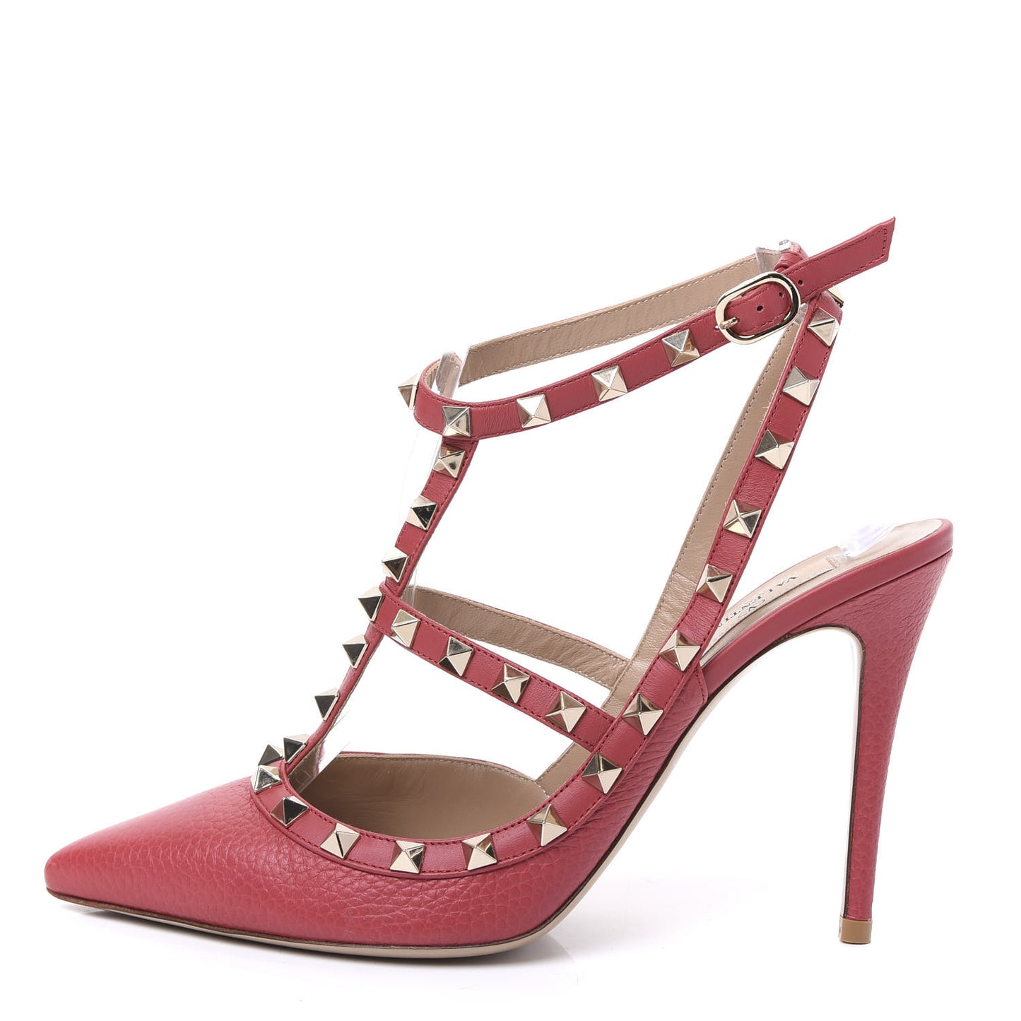 Pebbled Calfskin Rockstud Ankle Strap 100mm Pumps 38.5 Rock Pink