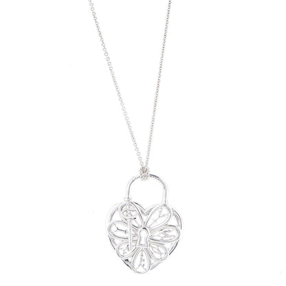 Tiffany Sterling Silver Filigree Heart Key Pendant Necklace 1 of 8