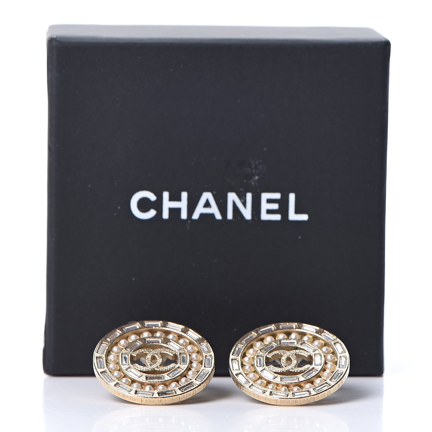Chanel Pearl Crystal CC Round Earrings Gold 5 of 5
