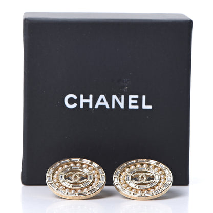 Chanel Pearl Crystal CC Round Earrings Gold 5 of 5