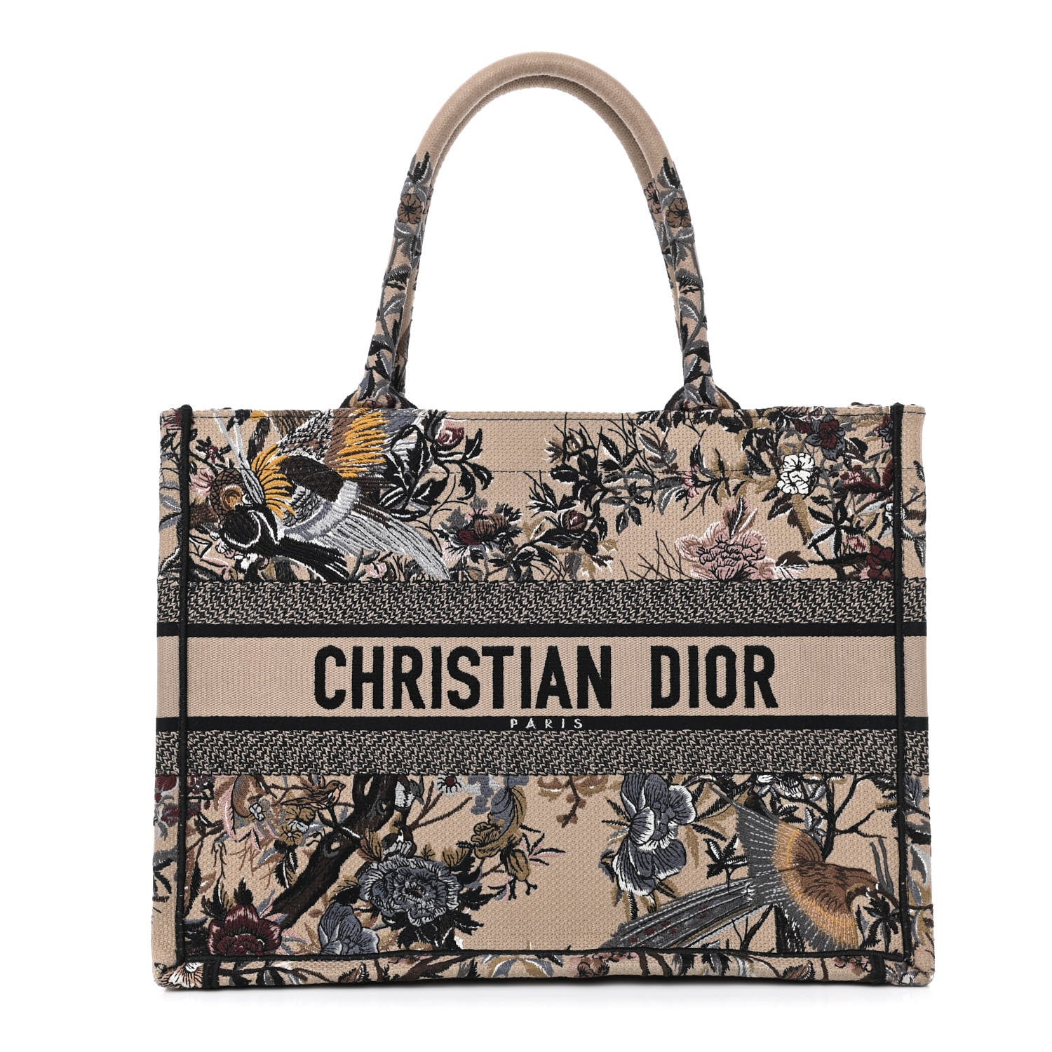Christian Dior Canvas Embroidered Jardin D'Hiver Medium Book Tote Beige Multicolor 1 of 11