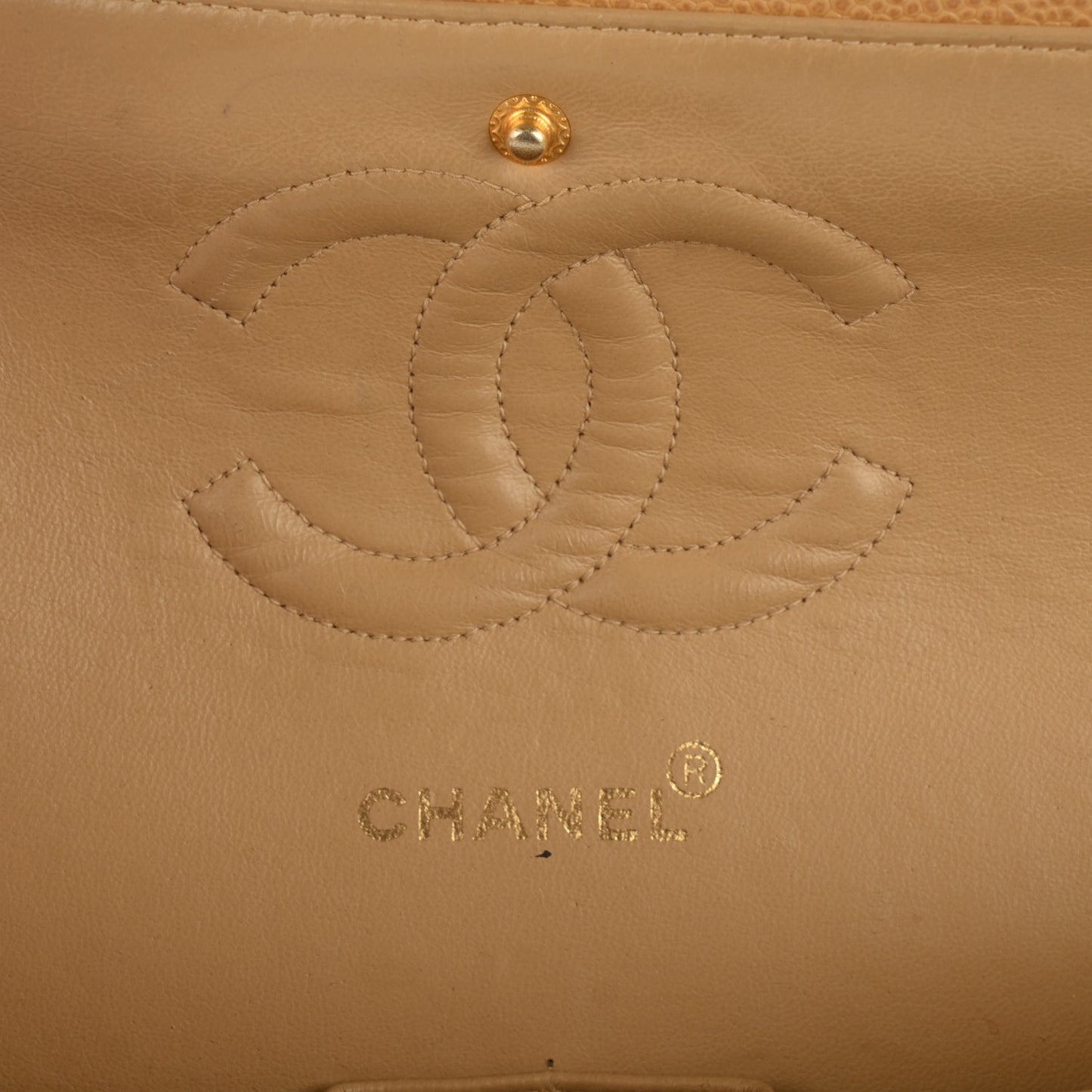 Caviar Quilted Medium Double Flap Beige