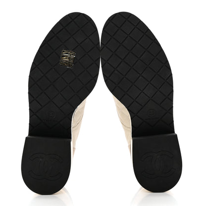 Chanel Pearly Calfskin Patent Calfskin Quilted Lace Up Boots 38.5 White Light Gray Black 6 of 16