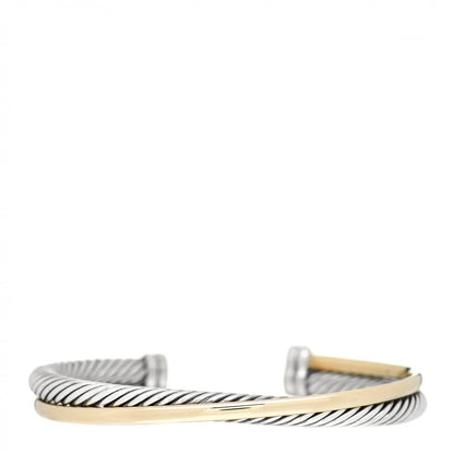David Yurman Sterling Silver 18K Yellow Gold 5mm Crossover Cuff Bracelet 1 of 5