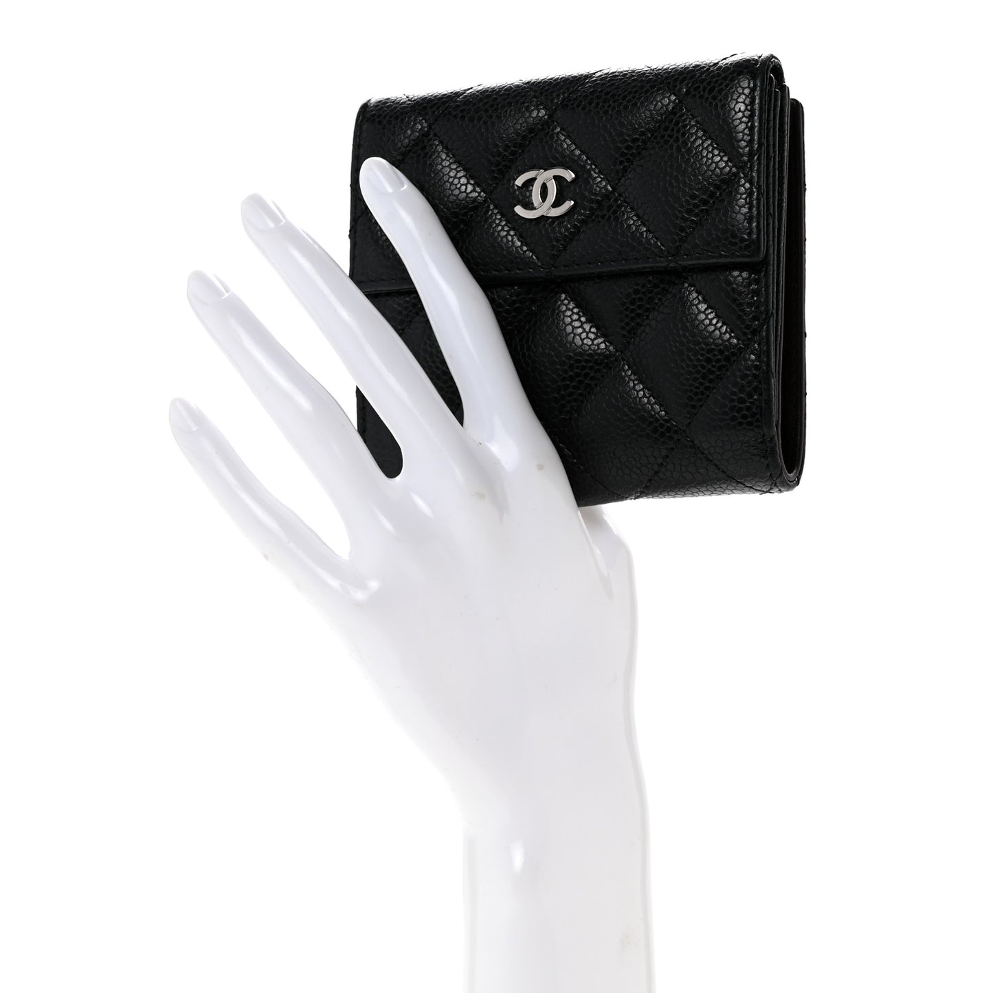 Caviar Quilted Compact French Flap Wallet Black
