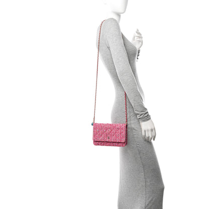 Chanel Tweed Quilted Wallet On Chain WOC Pink Blue White 2 of 12