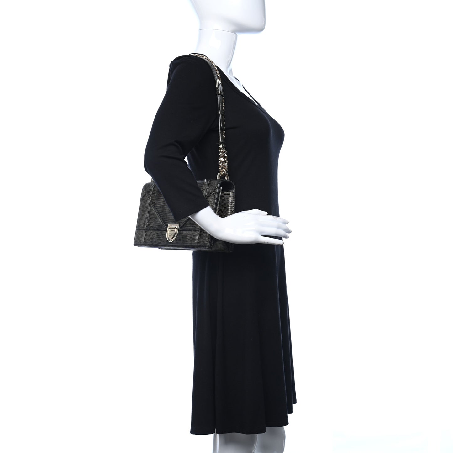 Lizard Medium Diorama Flap Bag Black Gold