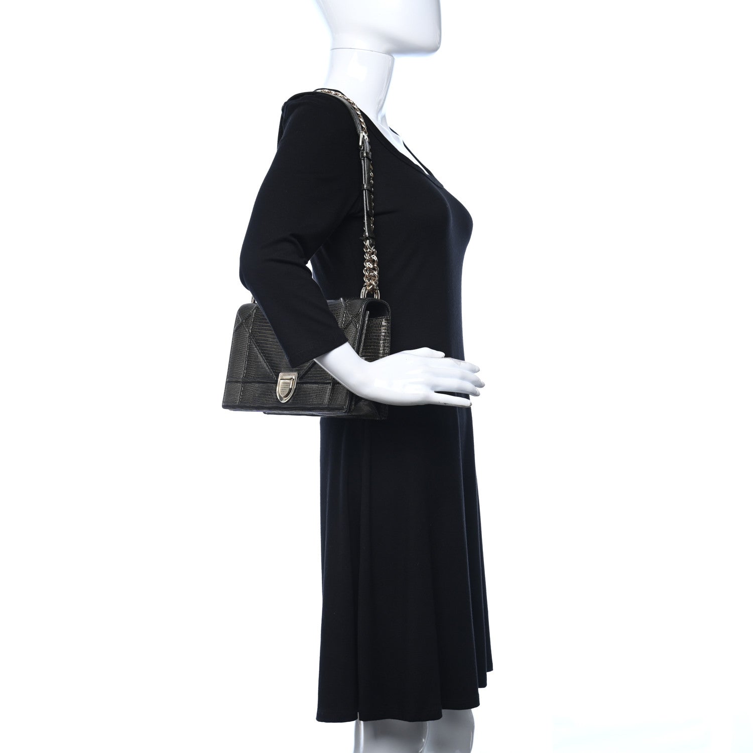 Christian Dior Lizard Medium Diorama Flap Bag Black Gold 2 of 13
