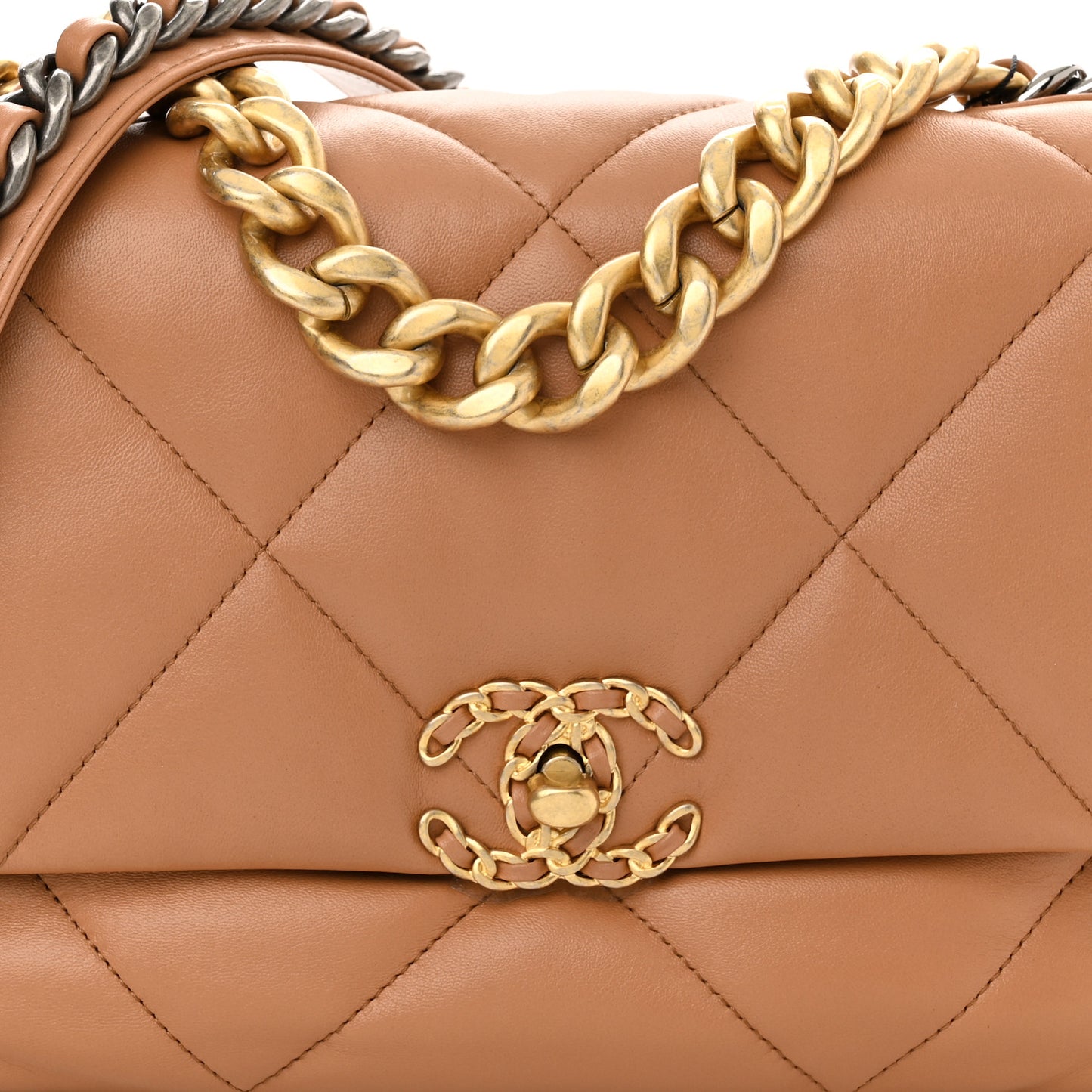 Lambskin Quilted Large Chanel 19 Flap Brown