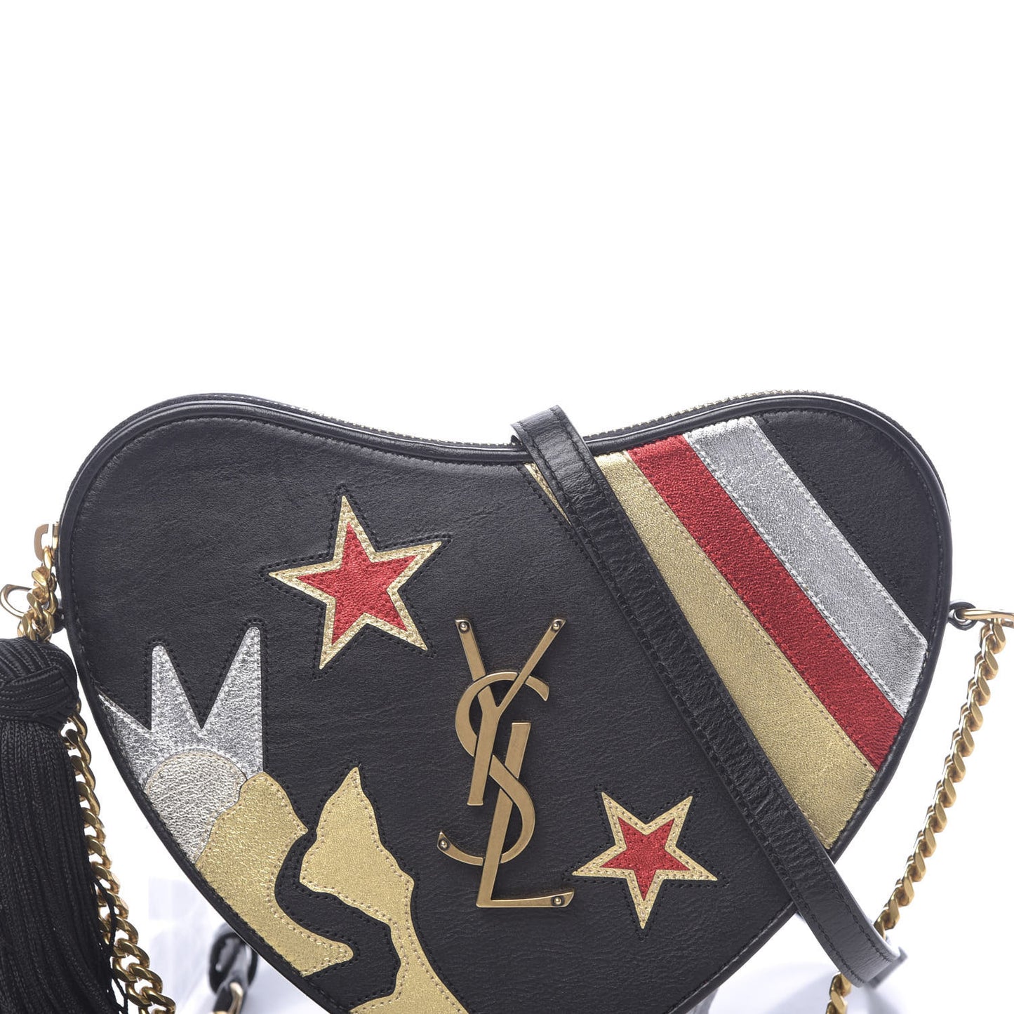 Calfskin Rock Star Patchwork Monogram Heart Shoulder Bag Black
