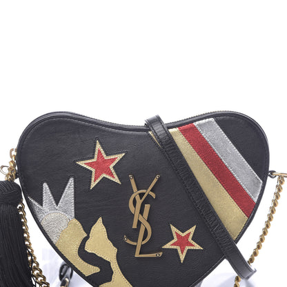 Saint Laurent Calfskin Rock Star Patchwork Monogram Heart Shoulder Bag Black 7 of 9