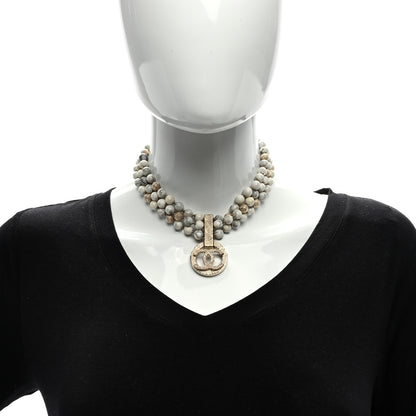 Chanel Metal Marble CC Pendant Choker Necklace Gold White 4 of 4