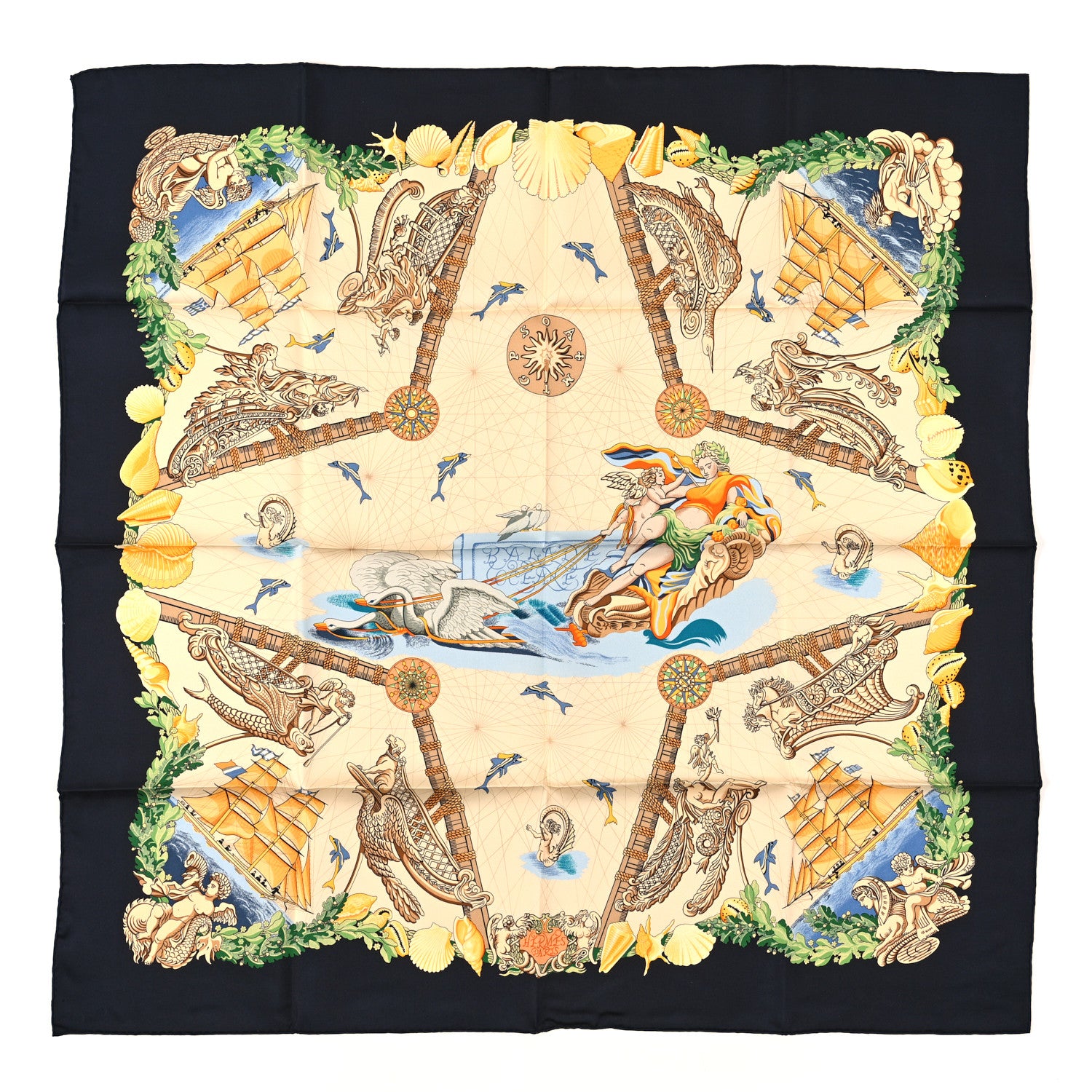 Hermes Silk Balade En Oceane Scarf 90 Black 1 of 3