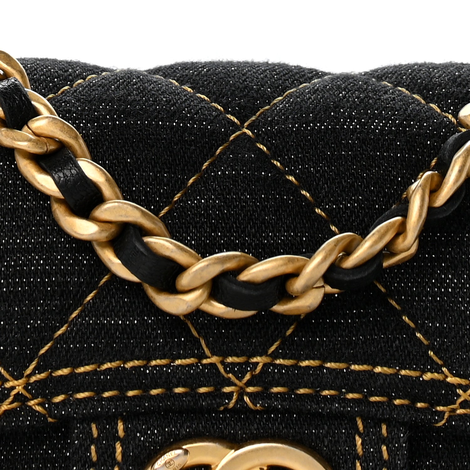 Chanel Denim Quilted Double You Mini Flap Black Golden 8 of 11