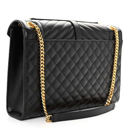 Saint Laurent Grain De Poudre Textured Mixed Matelasse Large Triquilt Monogram Satchel Black 3 of 9