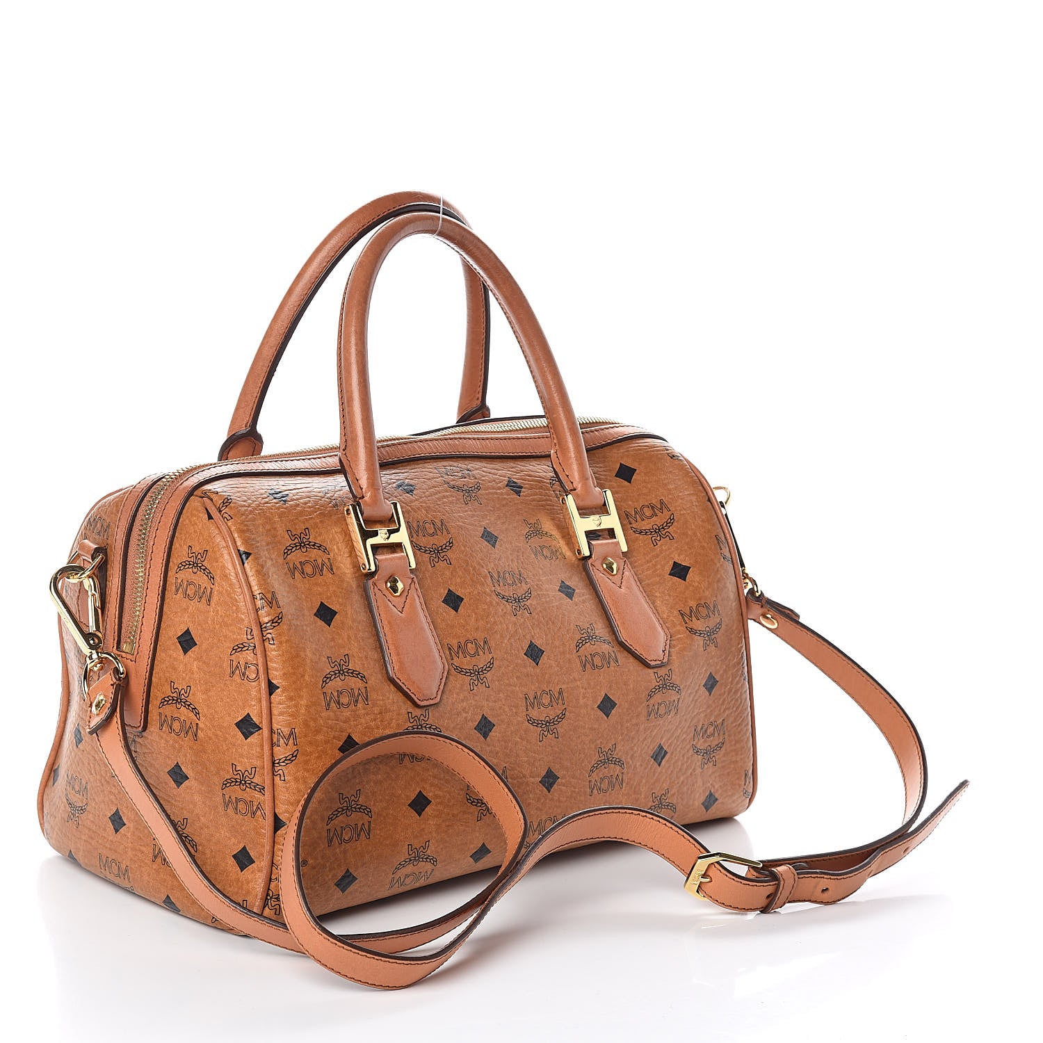 MCM Visetos Medium Boston Bag Cognac 3 of 13