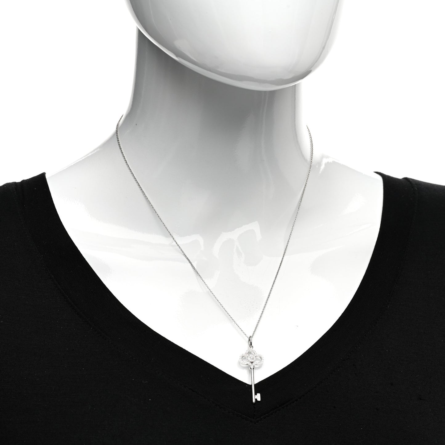 18K White Gold Diamond Mini Crown Key Pendant Necklace