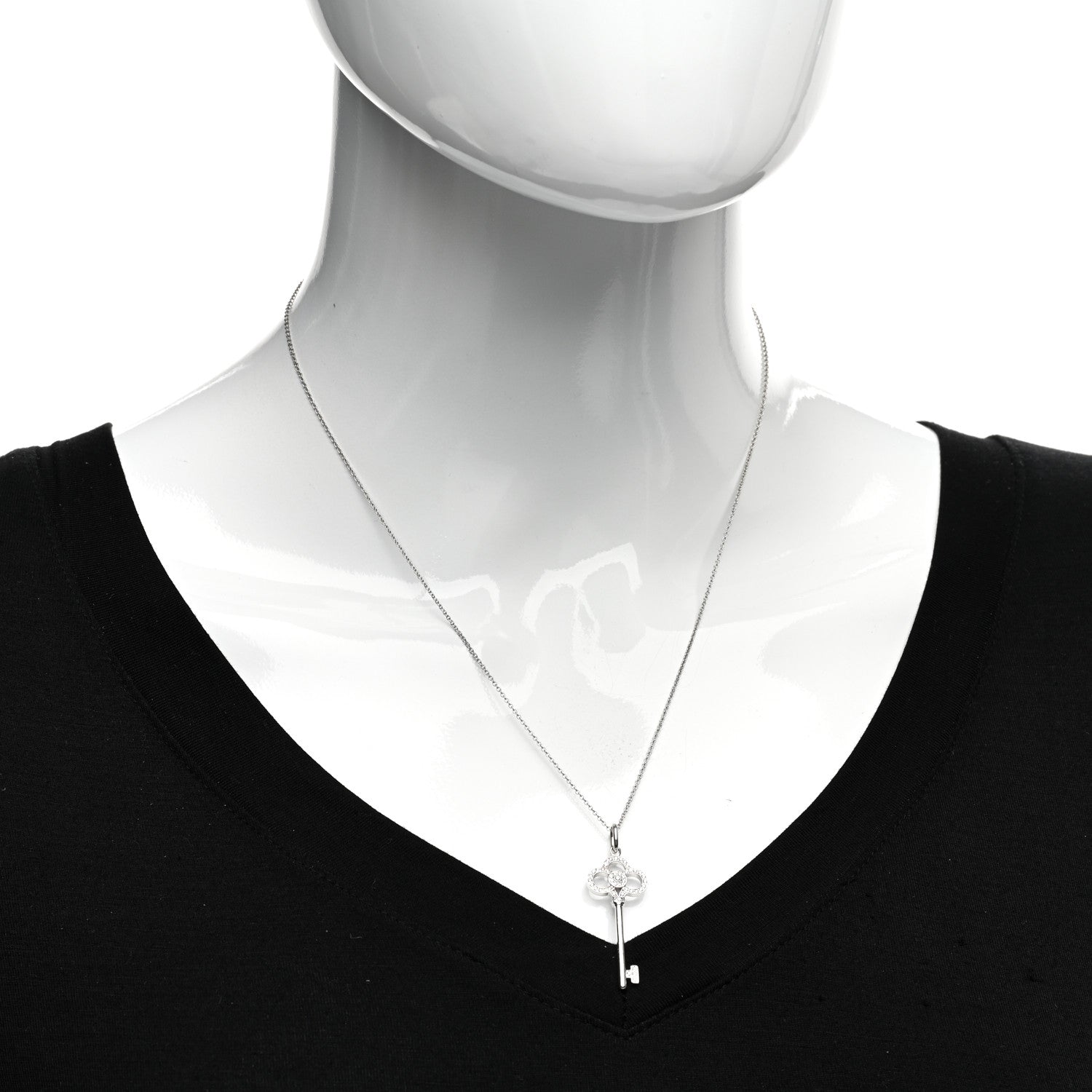 Tiffany 18K White Gold Diamond Mini Crown Key Pendant Necklace 2 of 5