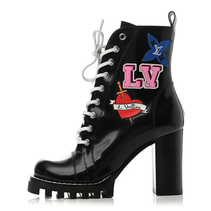 Louis Vuitton Patent Calfskin Monogram LV Black Heart Star Trail Ankle Boots 37.5 Black 1 of 9