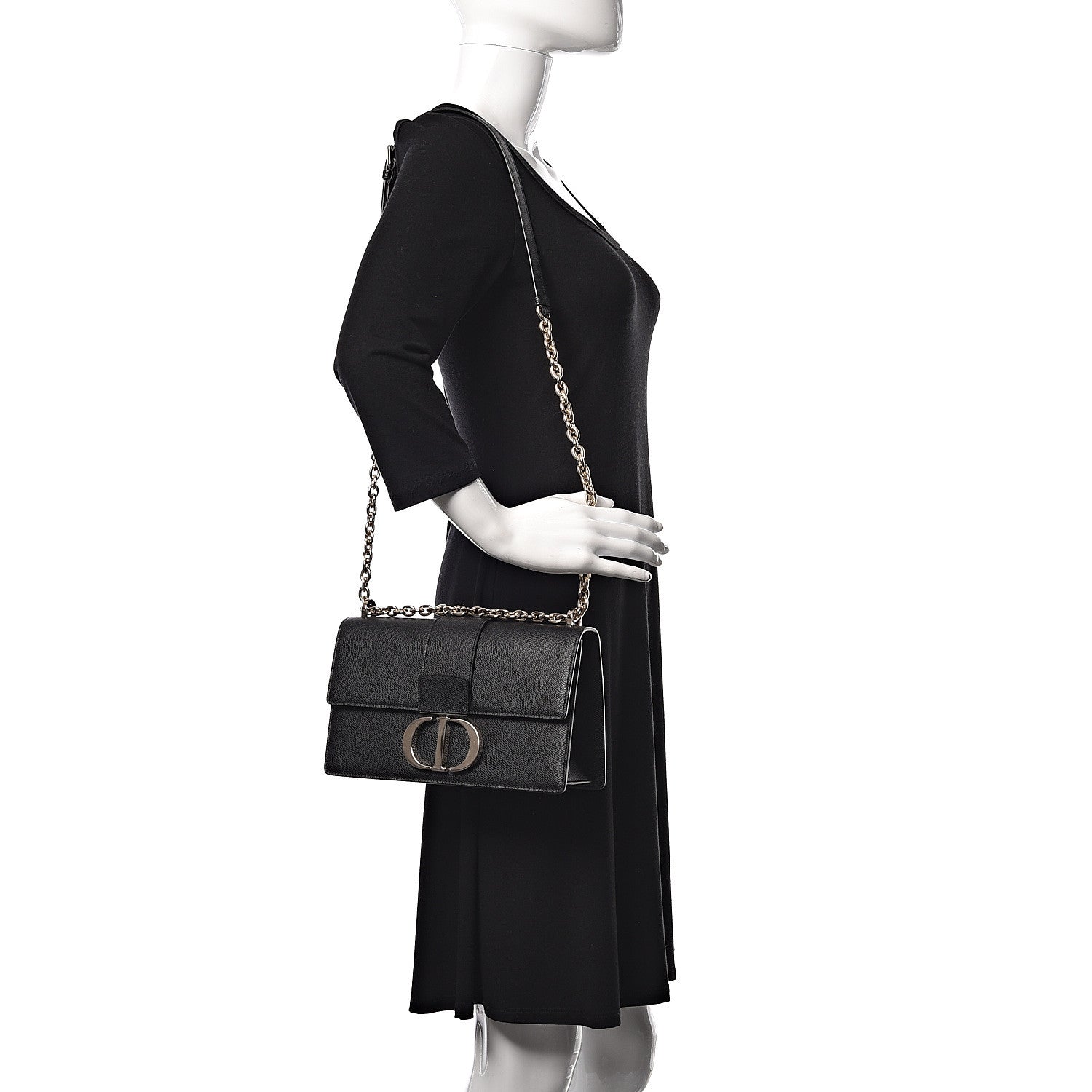 Christian Dior Grained Calfskin Embossed 30 Montaigne Chain Flap Bag Black 2 of 10