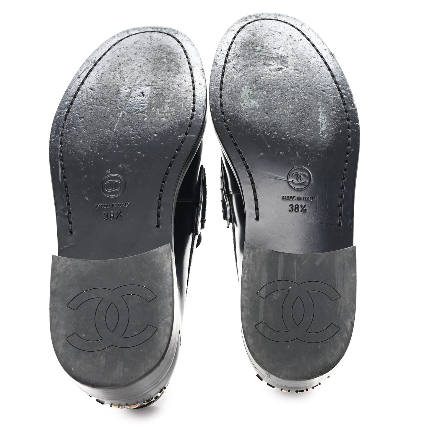 Shiny Calfskin Logo Loafers 38.5 Black