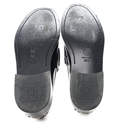 Chanel Shiny Calfskin Logo Loafers 38.5 Black 6 of 8
