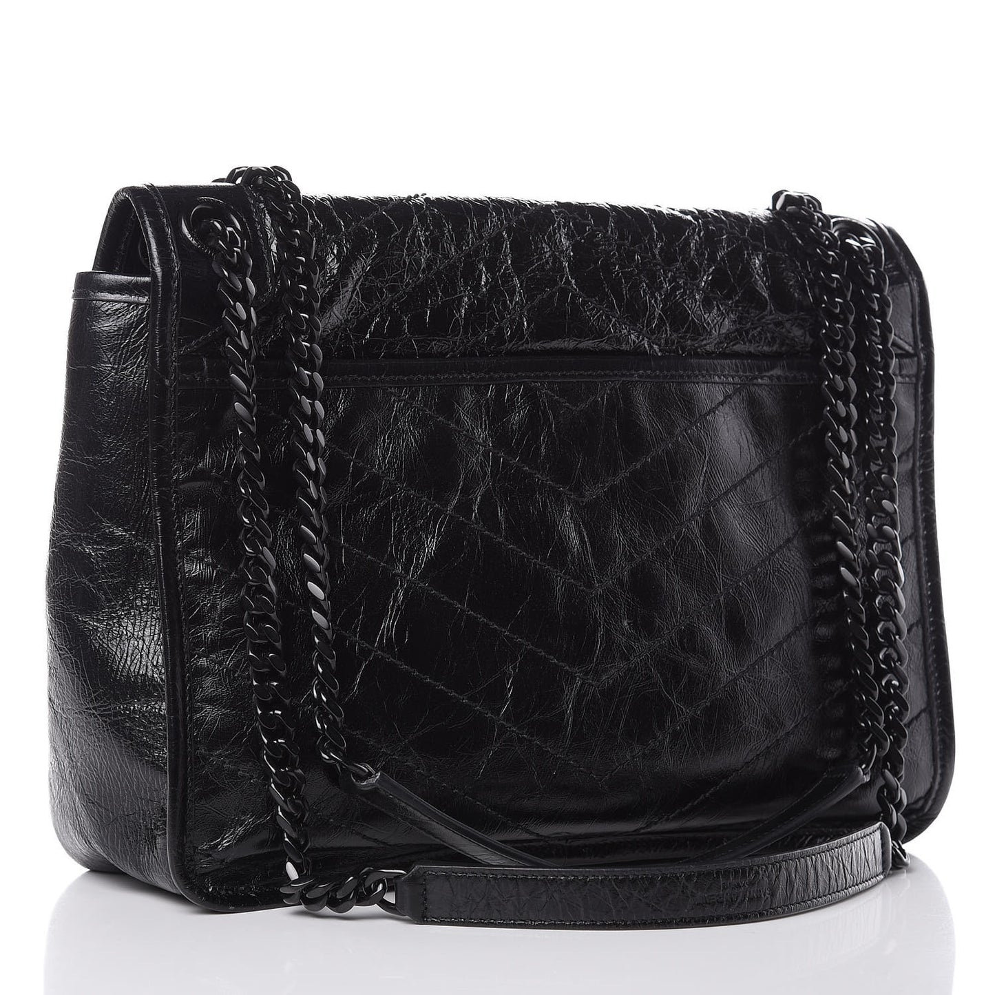 Crinkled Calfskin Matelasse Monogram Medium Niki Chain Satchel Black
