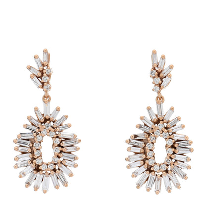 Suzanne Kalan 18K Rose Gold Diamond Baguette Drop Earrings 1 of 5