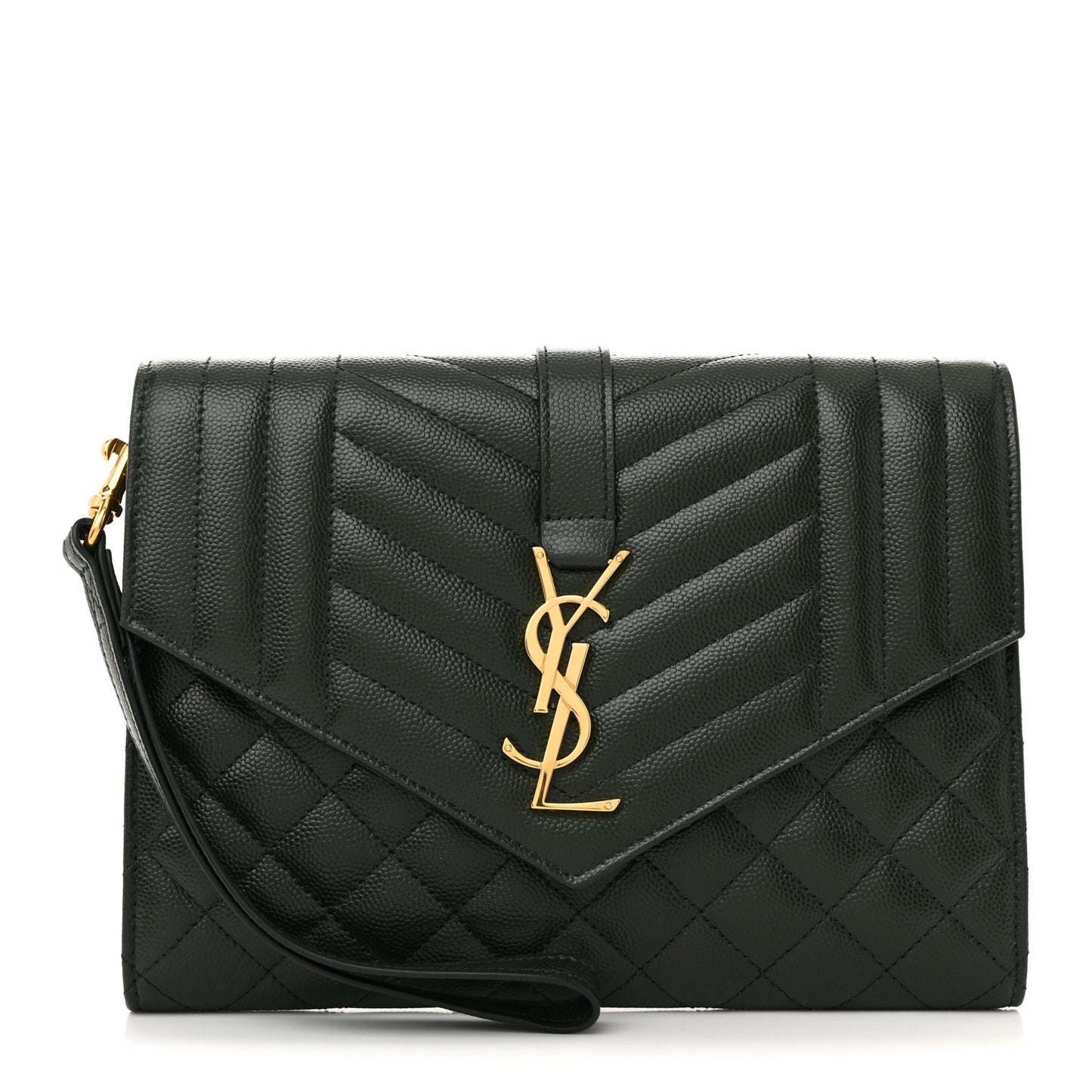 Grain De Poudre Textured Mixed Matelasse Triquilt Monogram Clutch Vert Fonce