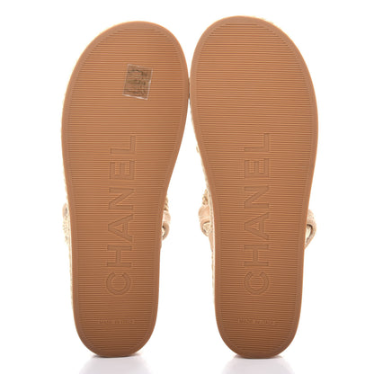 Chanel Cord Lambskin Quilted Logo Sandals 41 Beige 6 of 12