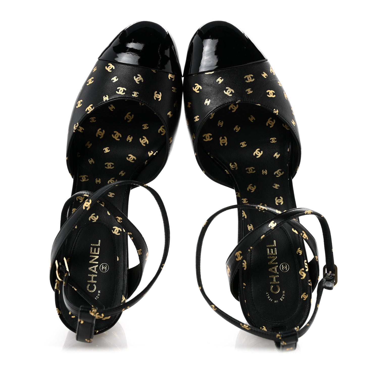 Printed Lambskin Patent Calfskin CC Slingbacks 39 Black Gold