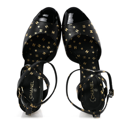 Chanel Printed Lambskin Patent Calfskin CC Slingbacks 39 Black Gold 2 of 11
