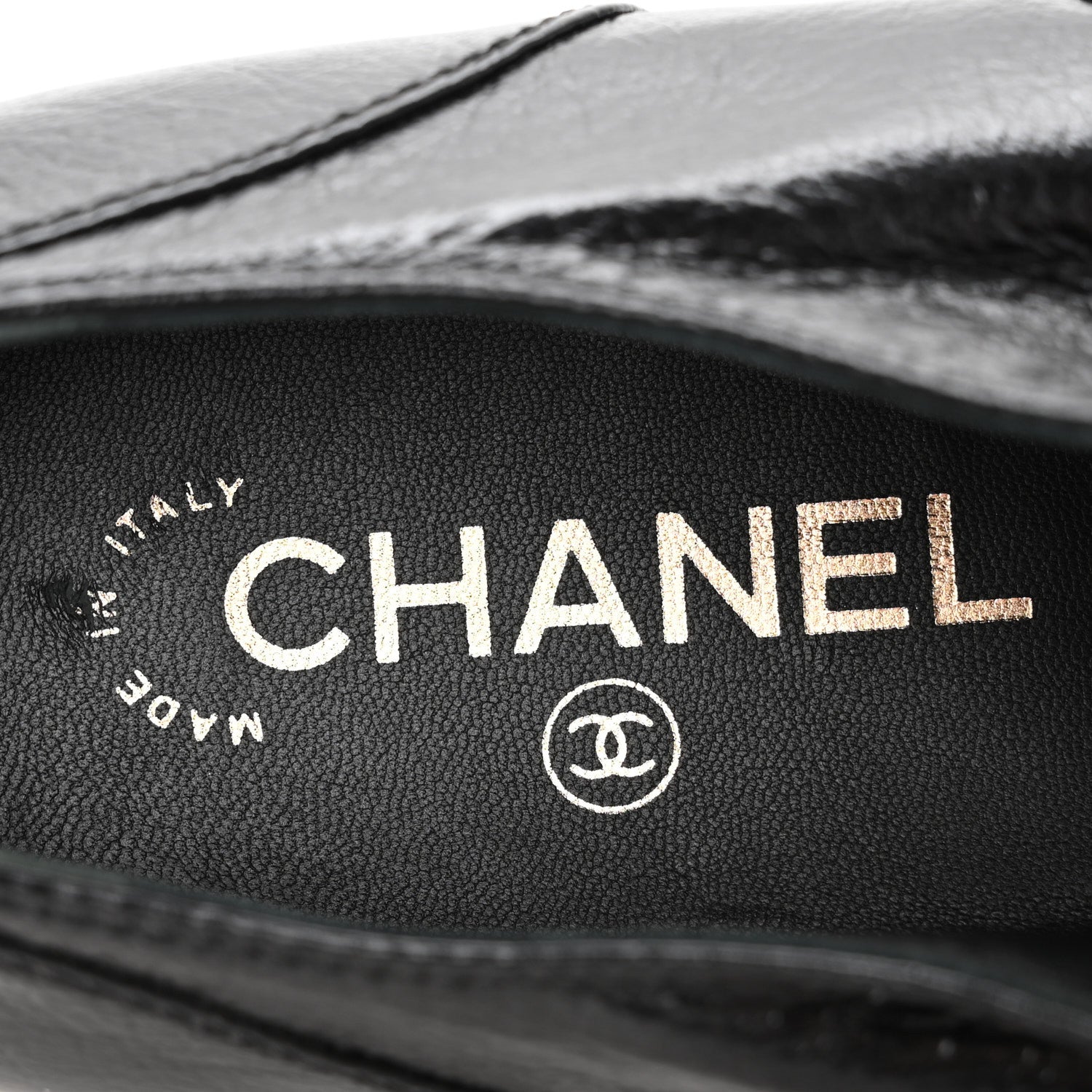 Chanel Shiny Crumpled Lambskin CC Lace Up Oxfords 41 Black 8 of 9