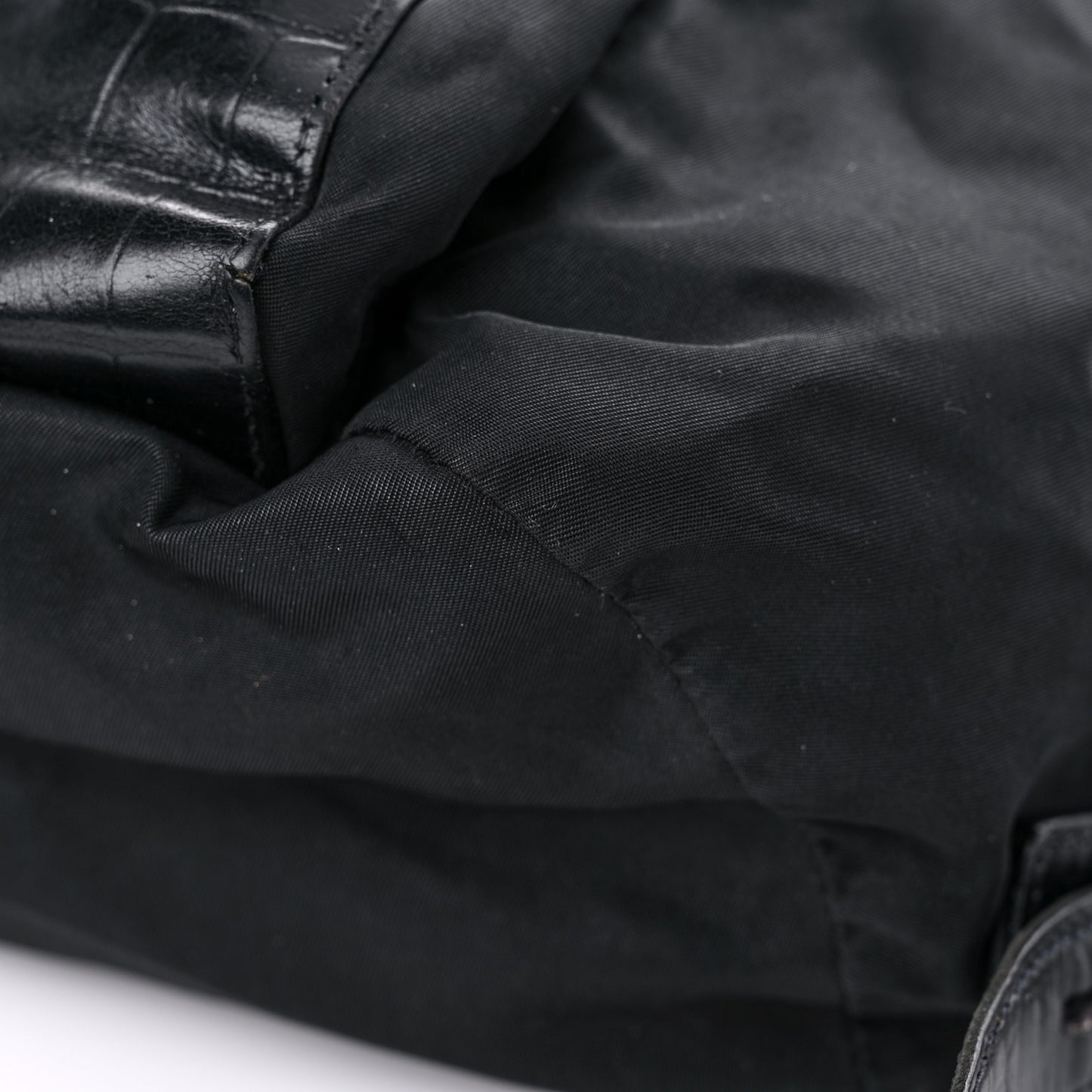 Tessuto Nylon Crocodile Embossed Calfskin Cinch Backpack Black