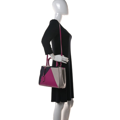 Fendi Vitello Elite Triangle Inlay Petite 2Jours Tote Magenta 2 of 12