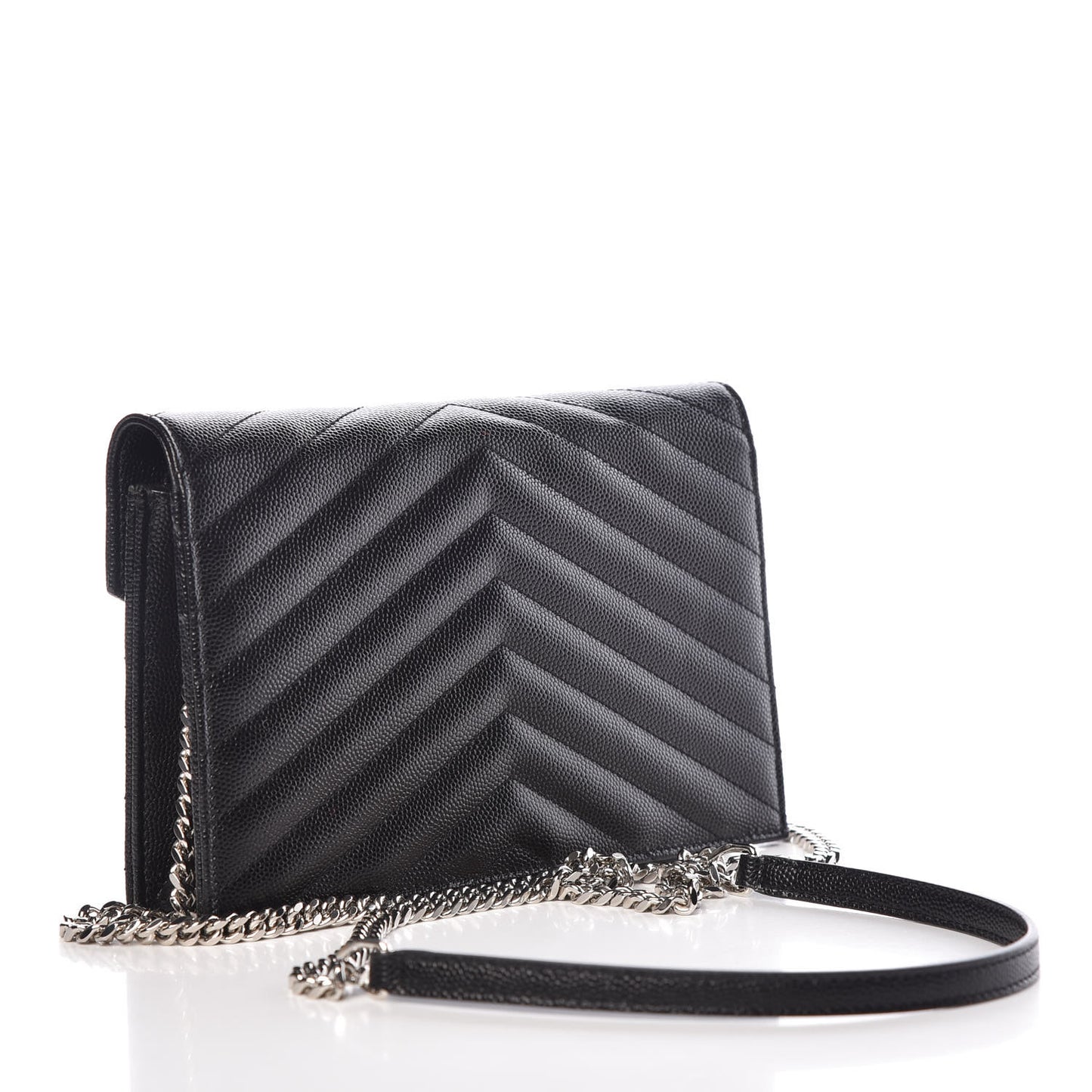 Grain De Poudre Matelasse Chevron Monogram Envelope Chain Wallet Black