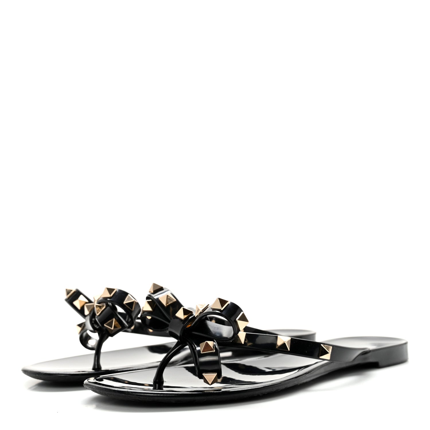 Valentino Garavani PVC Jelly Rockstud Bow Thong Sandals 38 Black 3 of 9