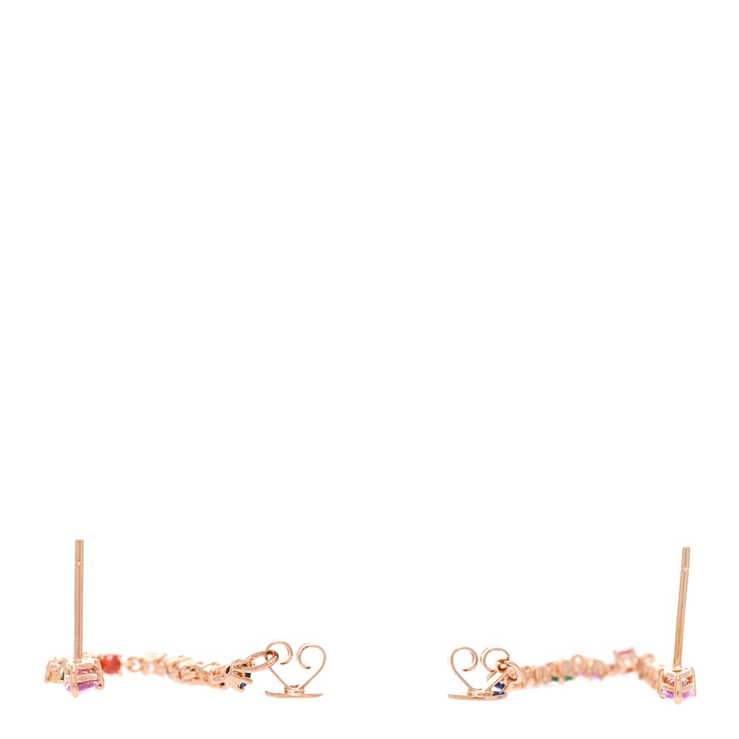 18K Rose Gold Diamond Rainbow Sapphire Emerald Loop Earrings