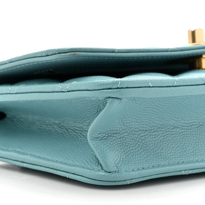 Chanel Caviar Quilted Glitter CC Roller Skate Wallet on Chain WOC Light Blue 11 of 14