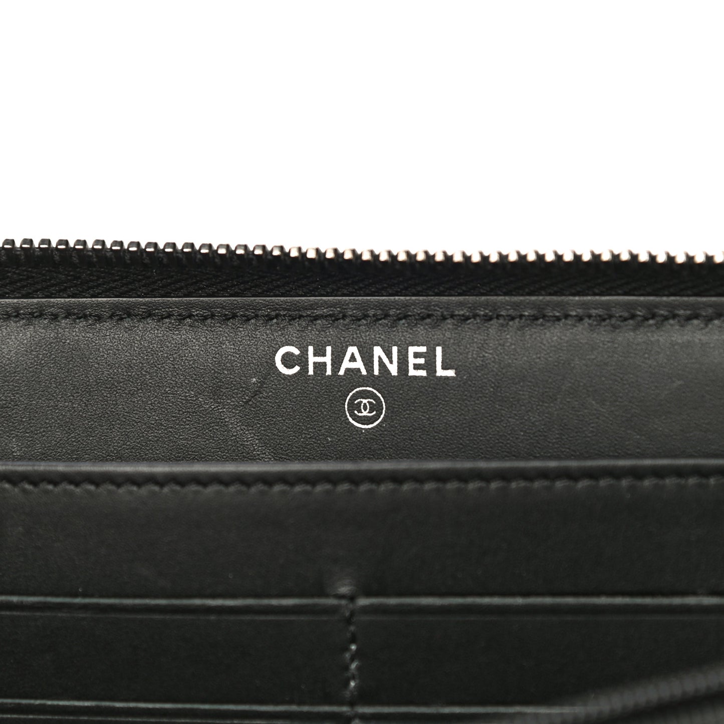 Glazed Calfskin Quilted Small Coco Boy Zip Around Wallet Black