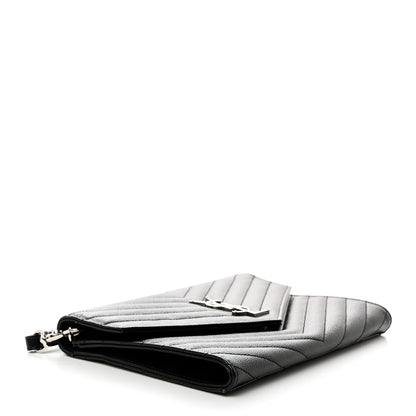 Saint Laurent Grain De Poudre Matelasse Chevron Monogram Envelope Clutch Black 4 of 8