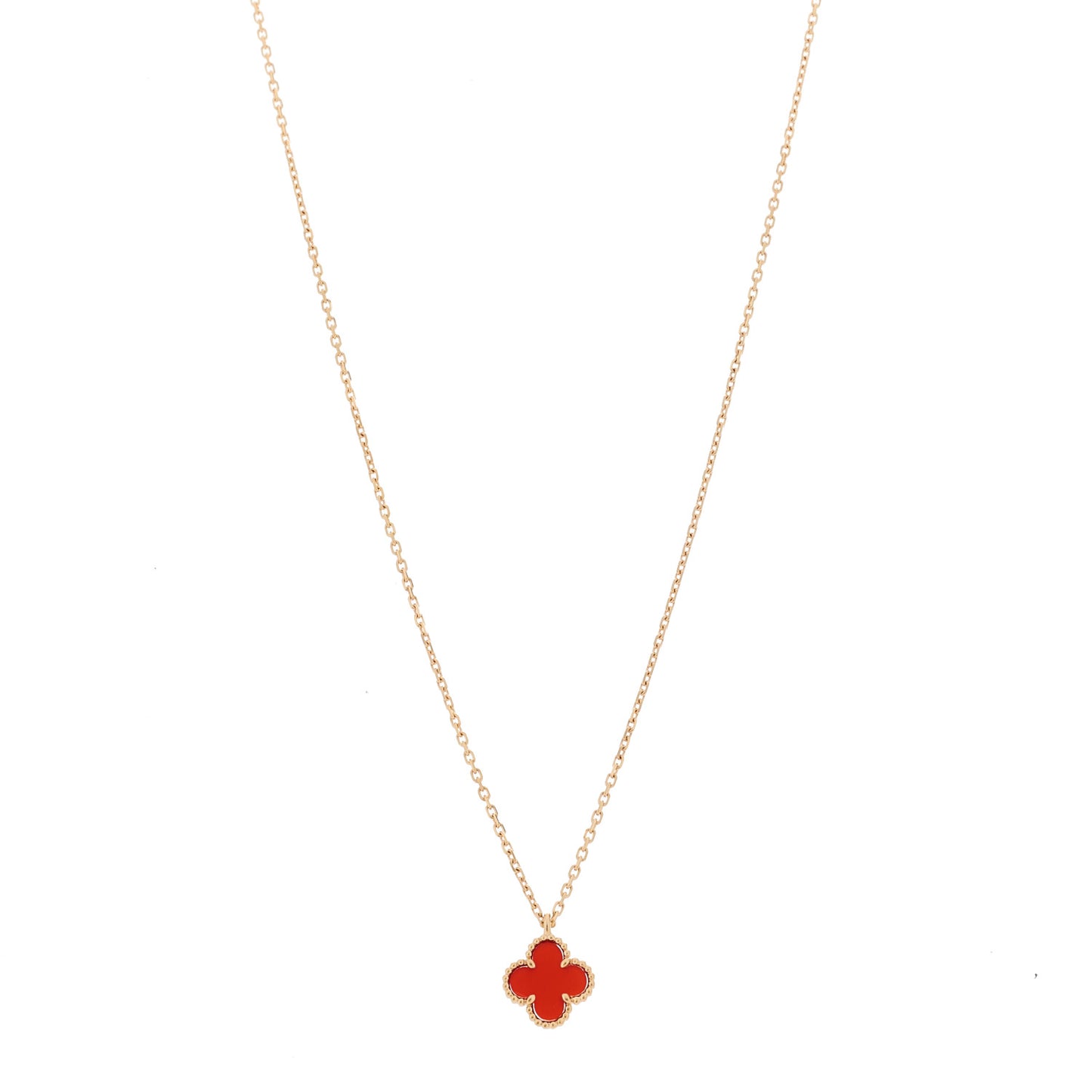 18K Rose Gold Carnelian Sweet Alhambra Pendant Necklace