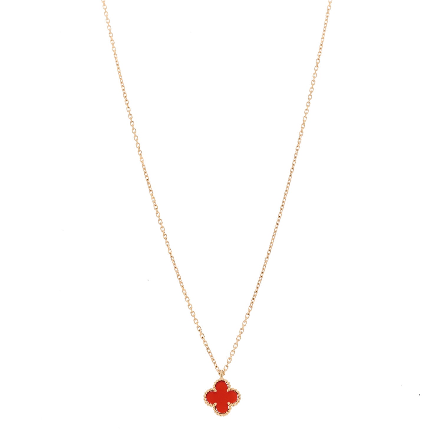 Van Cleef & Arpels 18K Rose Gold Carnelian Sweet Alhambra Pendant Necklace 1 of 7