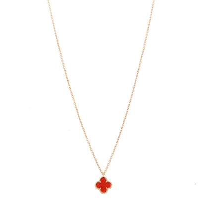 Van Cleef & Arpels 18K Rose Gold Carnelian Sweet Alhambra Pendant Necklace 1 of 7