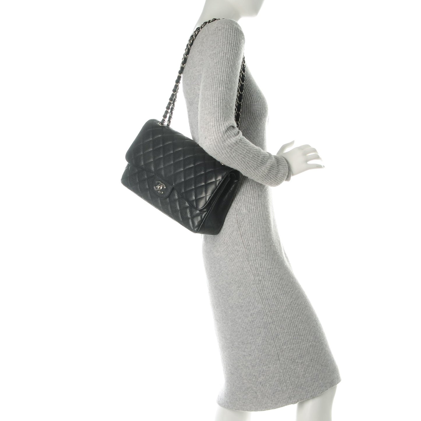 Caviar Quilted Jumbo Double Flap Black