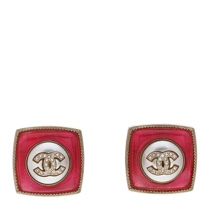Chanel Metal Glass Pearl Strass CC Earrings Pink Gold 1 of 4