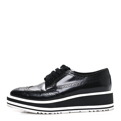 Prada Spazzolato Lace Up Loafers 38.5 Black 1 of 10