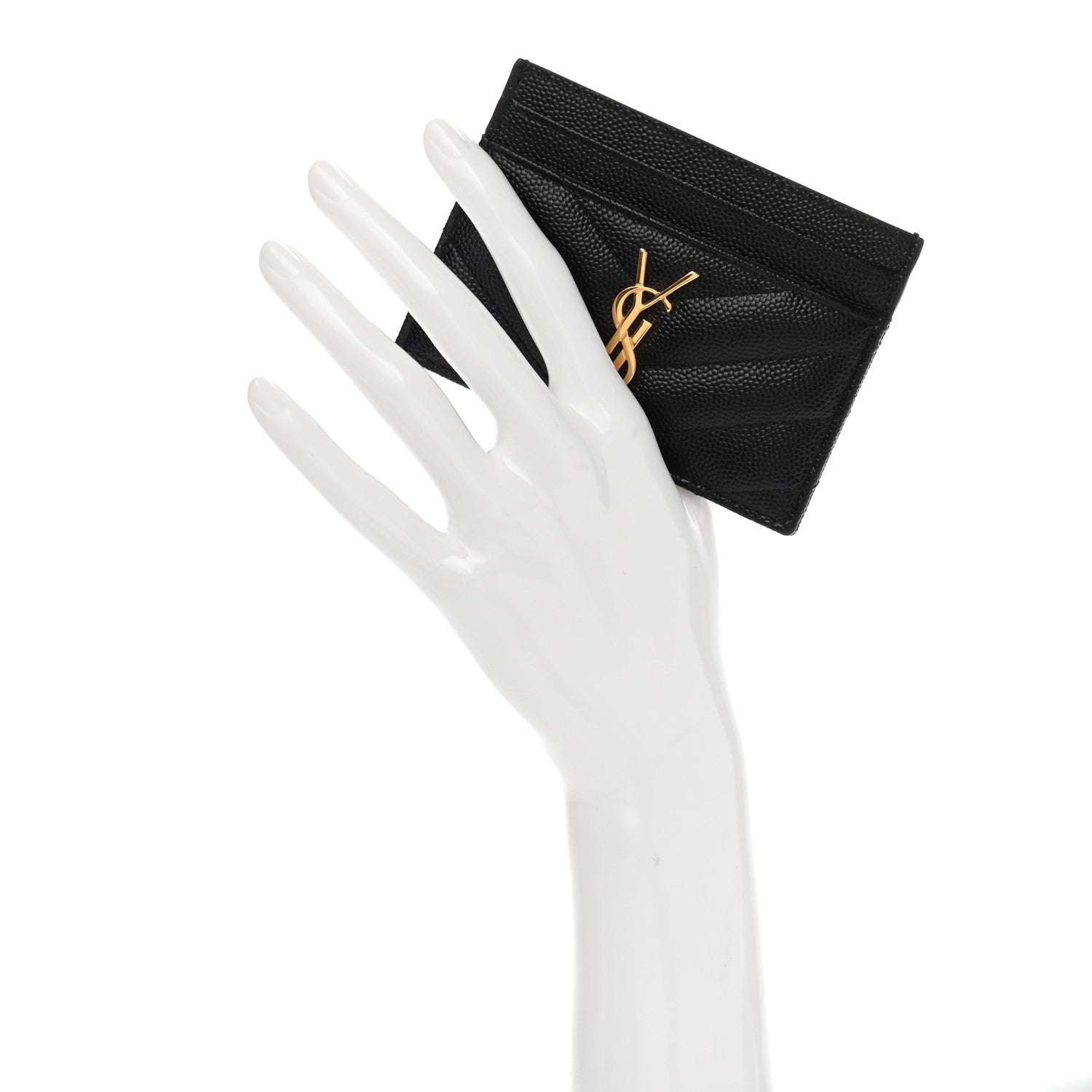 Saint Laurent Grain De Poudre Matelasse Chevron Monogram Credit Card Case Black 2 of 7